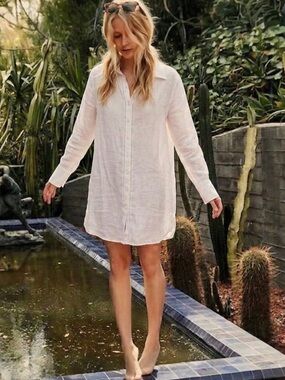 NWT Zara Ramie Passementerie Tunic Buttondown White XS Minimalist Top Beachy